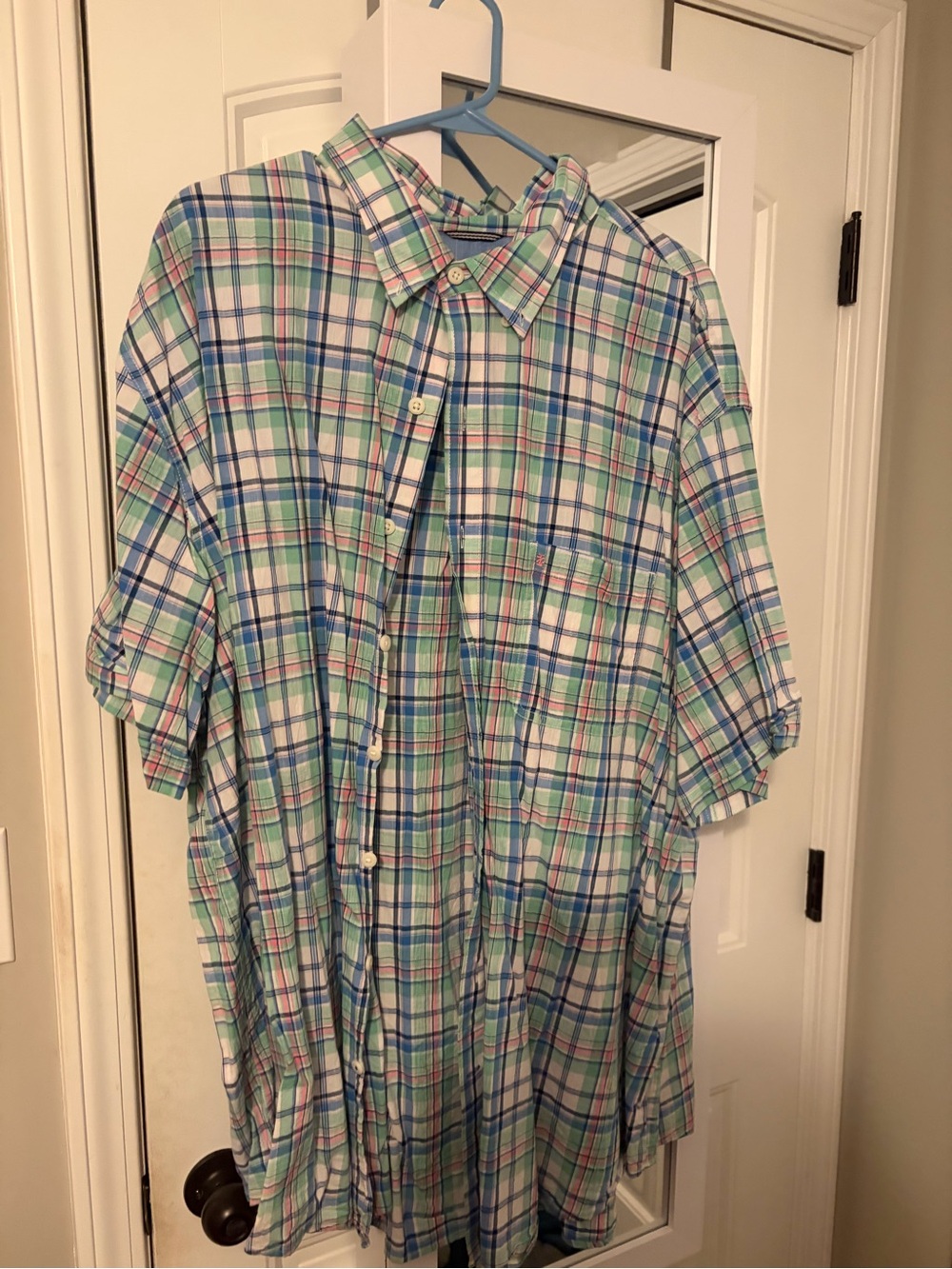 George Short Sleeve Plaid Button-Down Shirt - Blue & Green
